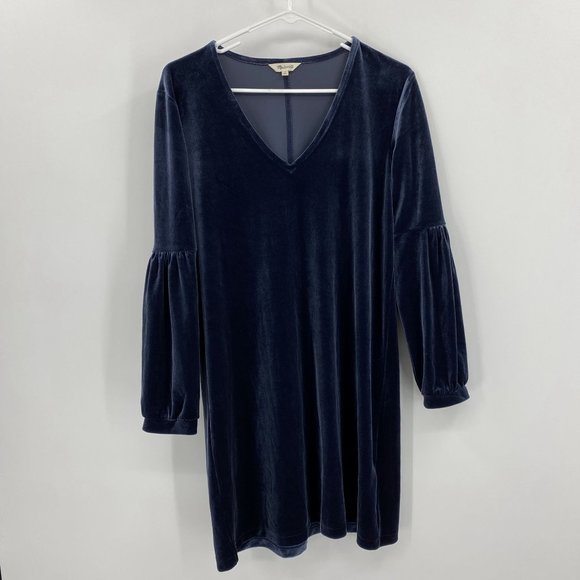 Madewell Blue Velvet Balloon-Sleeve Dress Small - Picture 1 of 9